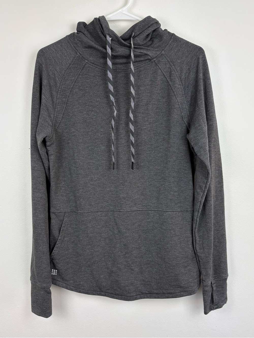 Title Nine Manresa Hoodie Charcoal Grey Medium Cowl Neck Thumbholes Minimalist